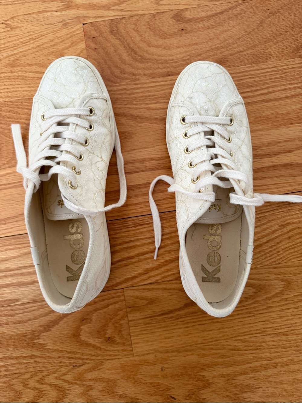 Keds Cream Lace-Overlay Low-Top Sneakers